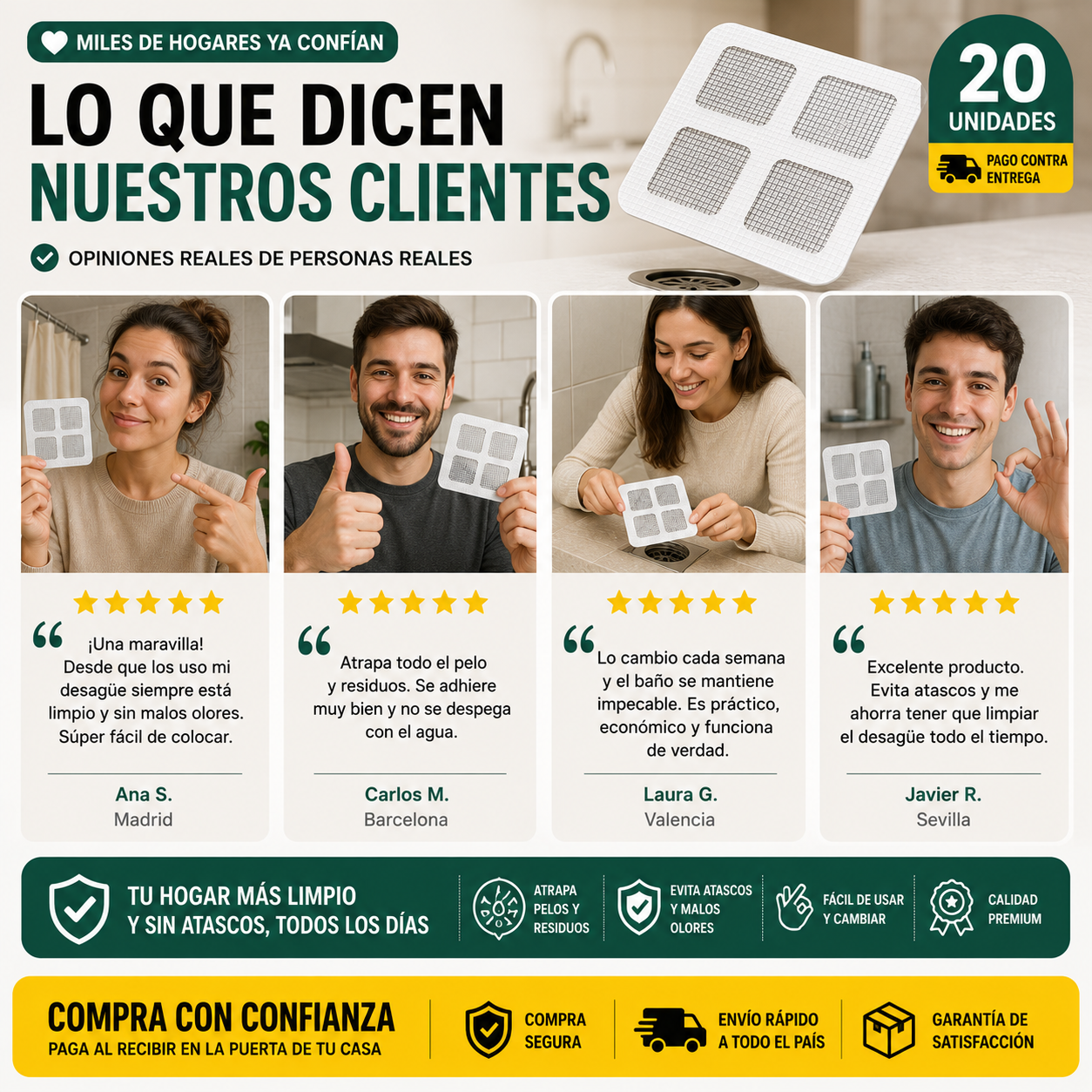 Protector de Desagüe Adhesivo (20 Unidades)