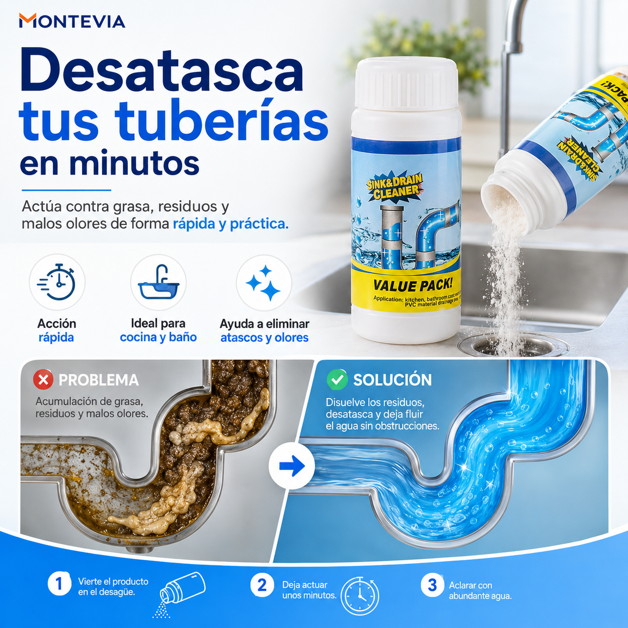 Limpiador de Tuberías y Desagües MONTEVIA